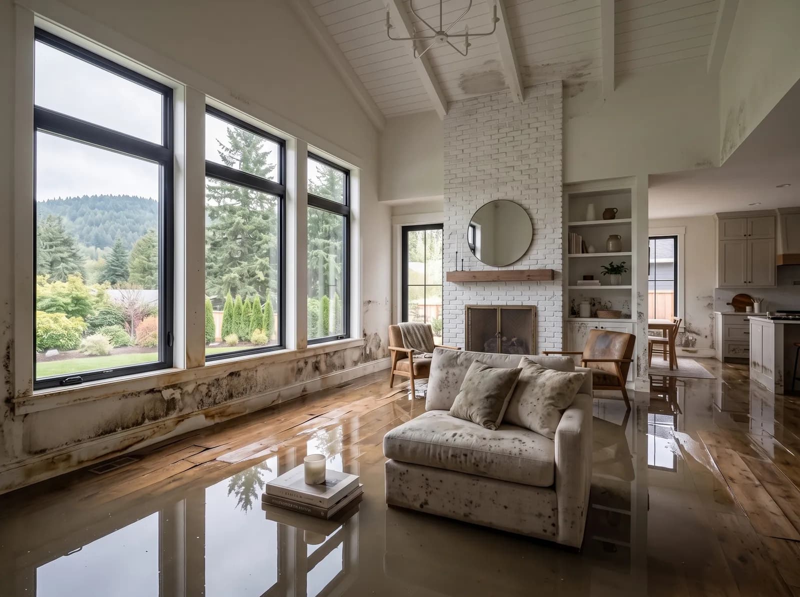 Living Room — Burst Pipe — before restoration